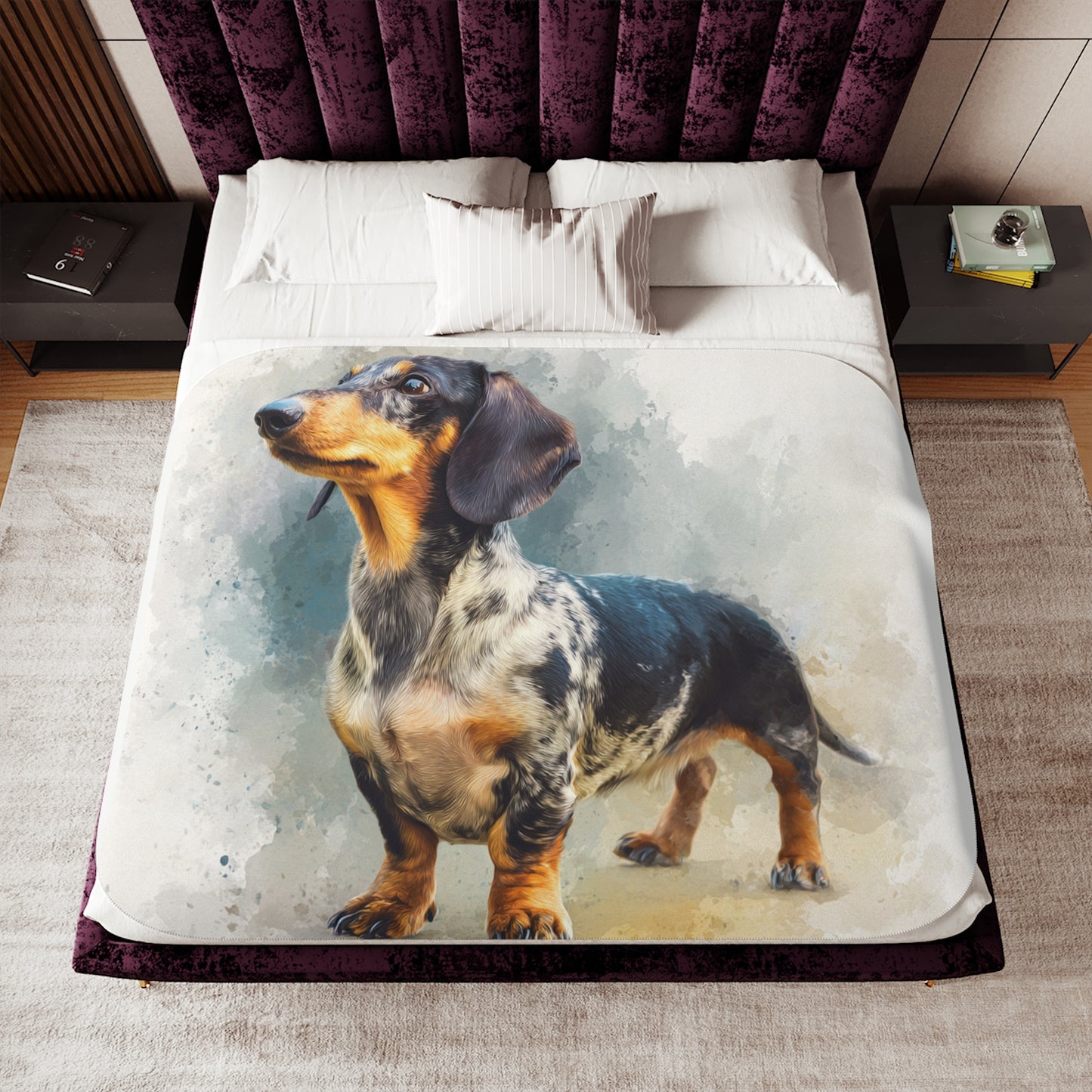 Dapple Dachshund Sherpa Blanket – Cozy Watercolor Sausage Dog Throw