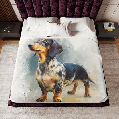Dapple Dachshund Sherpa Blanket – Cozy Watercolor Sausage Dog Throw