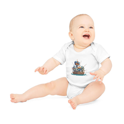 Baby Bodysuit — Cute Robot Pirate Ship Organic Infant Onesie