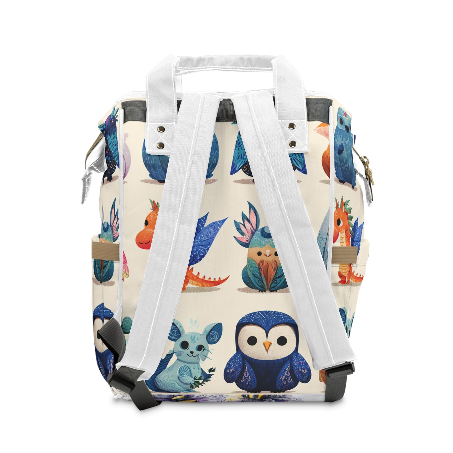 Diaper Backpack — Cute Colorful Woodland Creatures Pattern, Multifunctional Baby Bag with Organizer Pockets