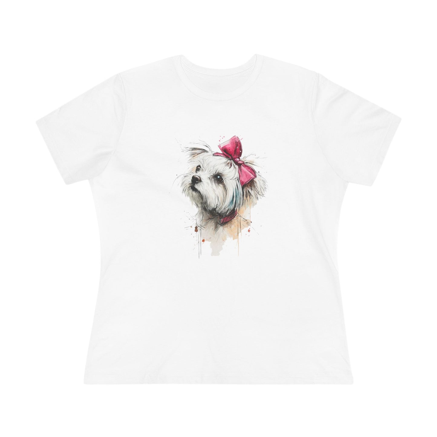 Shih Tzu Watercolor Tee — Cute Dog Portrait T‑Shirt with Pink Bow
