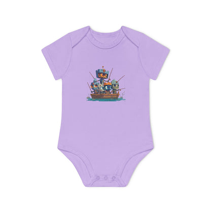 Baby Bodysuit — Cute Robot Pirate Ship Organic Infant Onesie