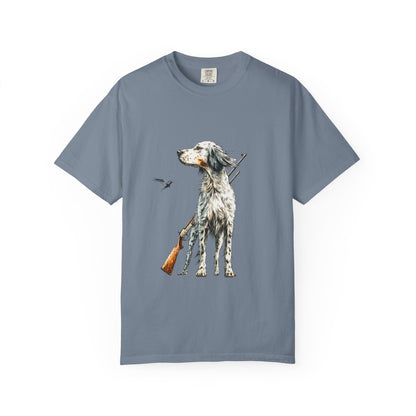 Hunting Dog Graphic T-Shirt — Watercolor Pointer with Shotgun Design