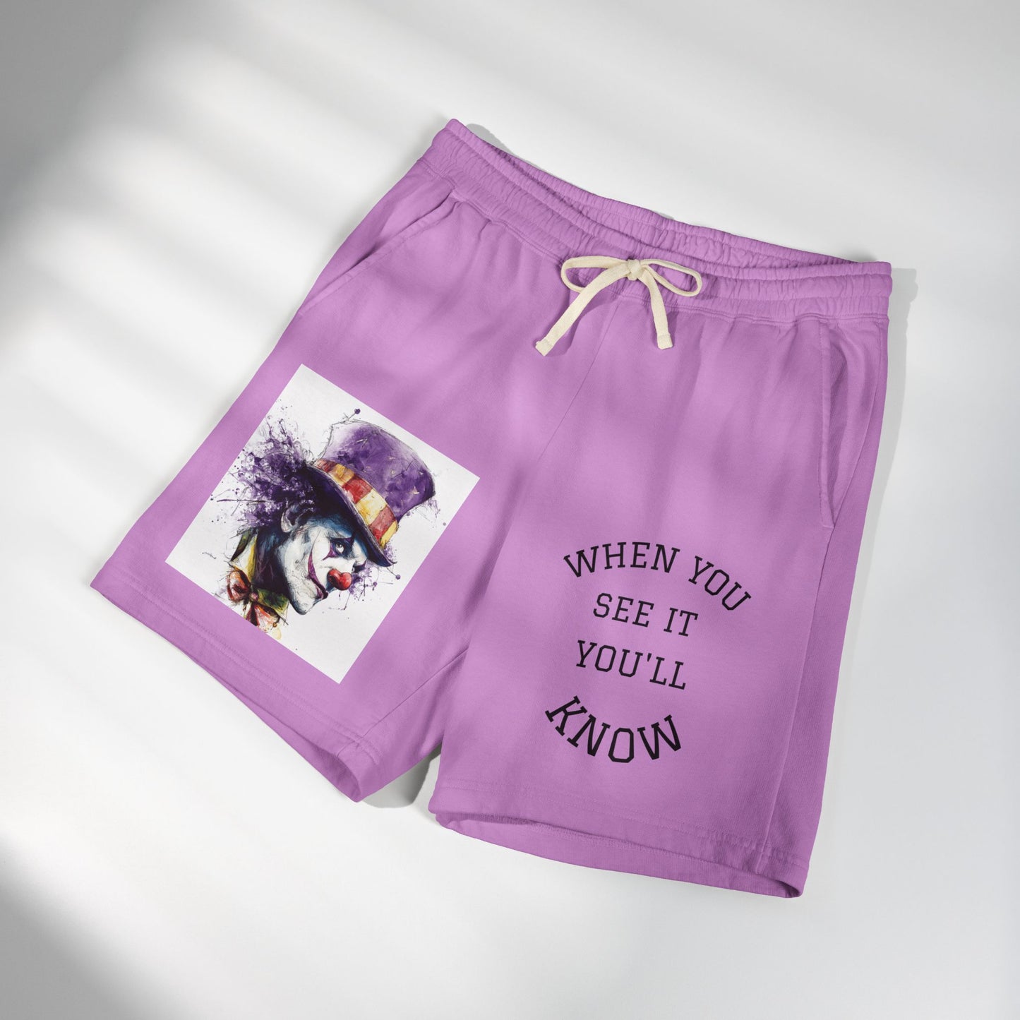 Clown Graphic Sweat Shorts — "When You See It You'll Know" Fleece Lounge Shorts