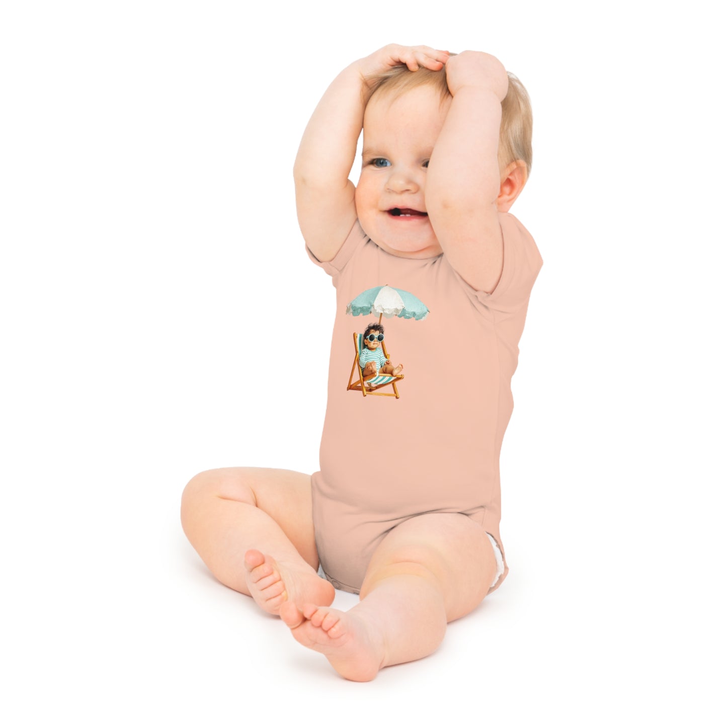 Baby Bodysuit — Beach Baby in Chair Graphic (Summer Vacation Baby Outfit)