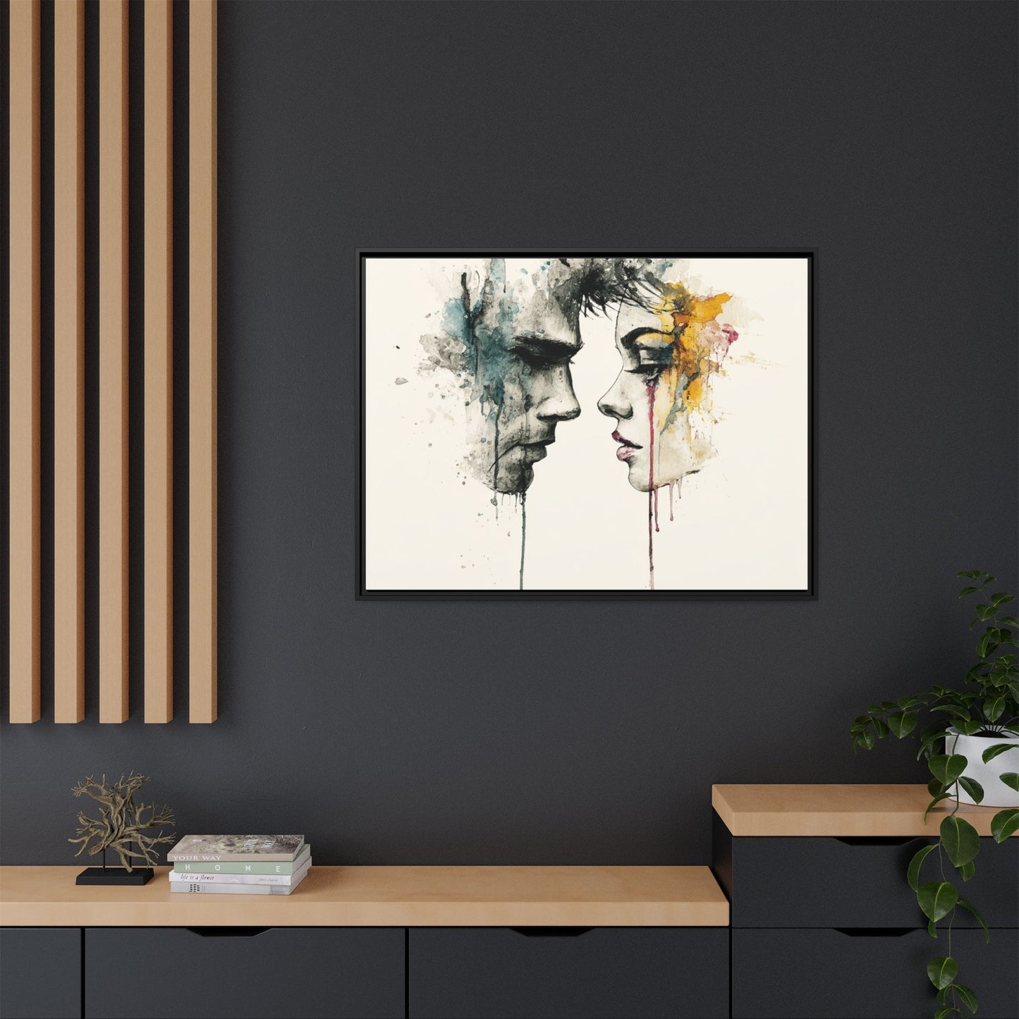 Framed Matte Canvas Art — Abstract Watercolor Faces Wall Print