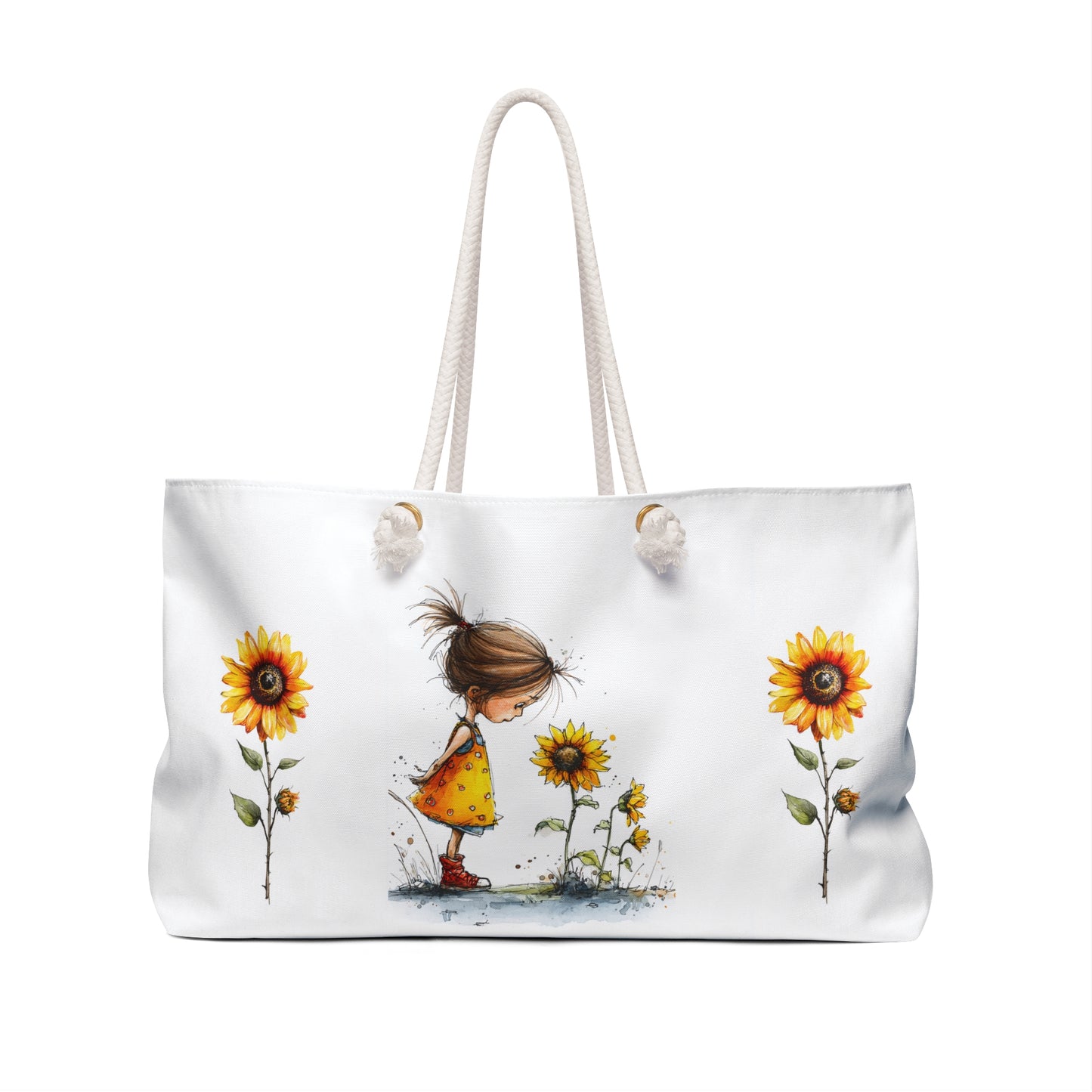 Sunflower Girl Weekender Bag — Cute Watercolor Travel Tote