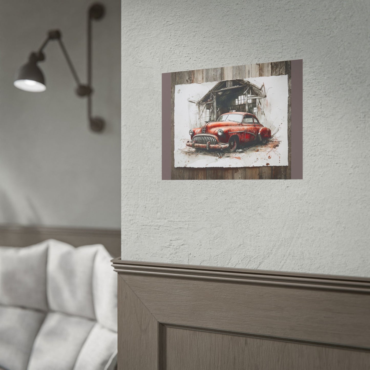 Vintage Red Car Poster — Retro Garage Rolled Art Print