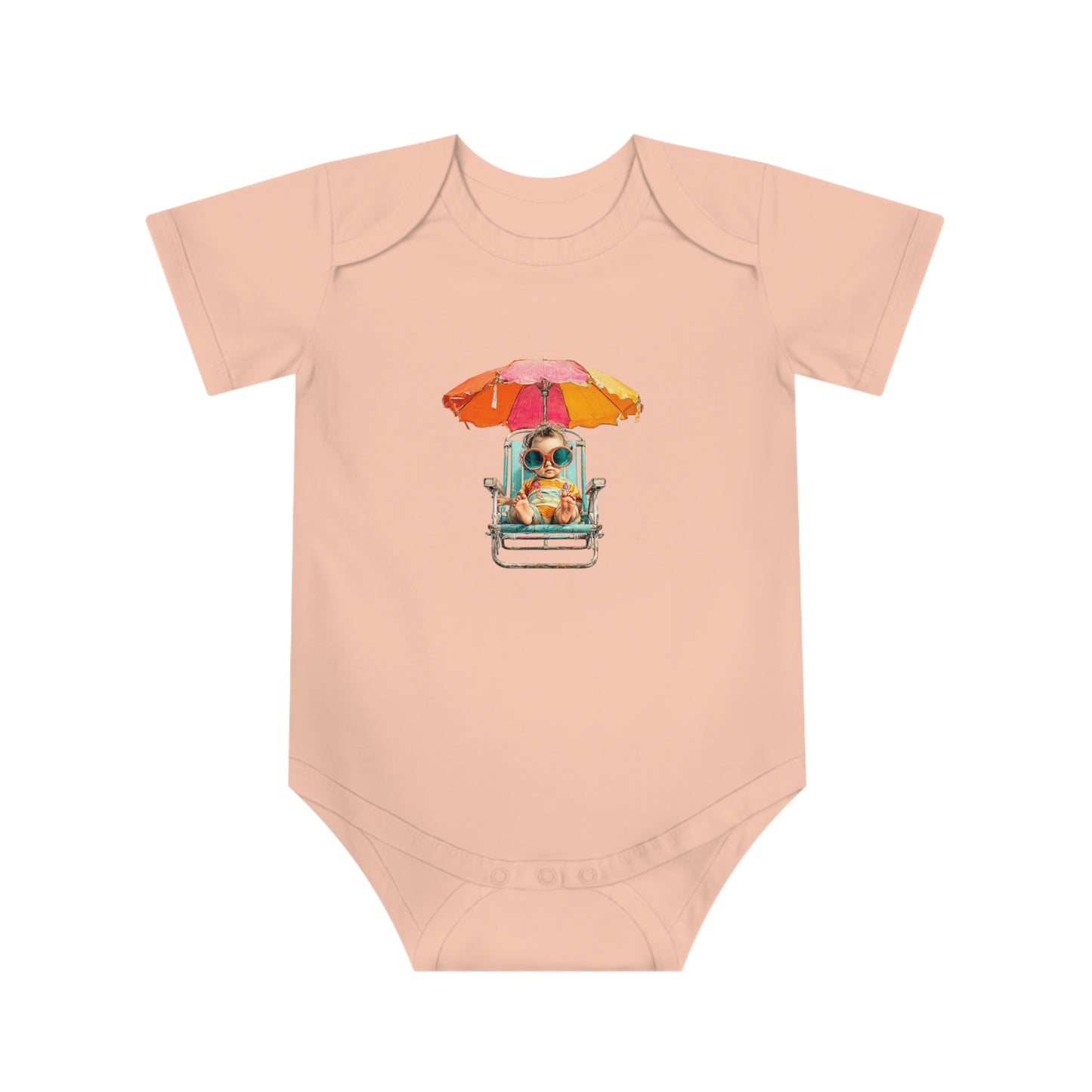Baby Bodysuit — Cute Beach Baby in Chair with Umbrella Summer Bodysuit
