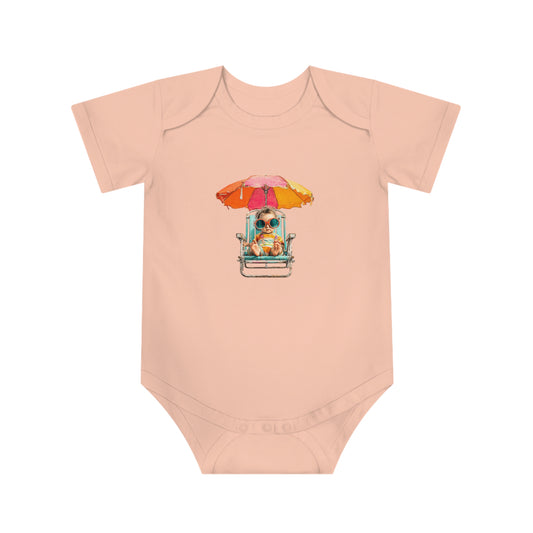 Baby Bodysuit — Cute Beach Baby in Chair with Umbrella Summer Bodysuit