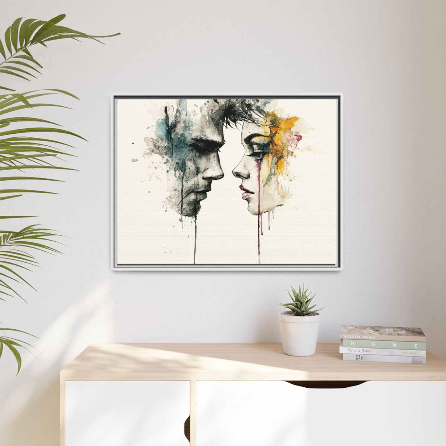Framed Matte Canvas Art — Abstract Watercolor Faces Wall Print
