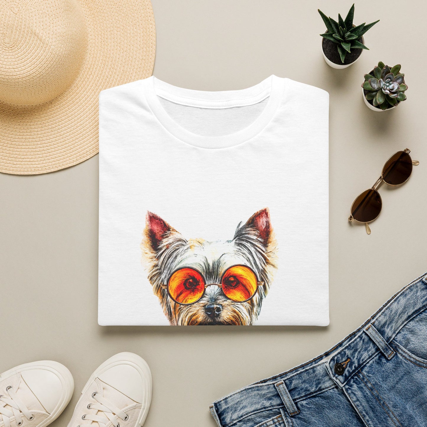 Yorkshire Terrier Sunglasses T-Shirt — Cute Pup with Orange Shades Tee