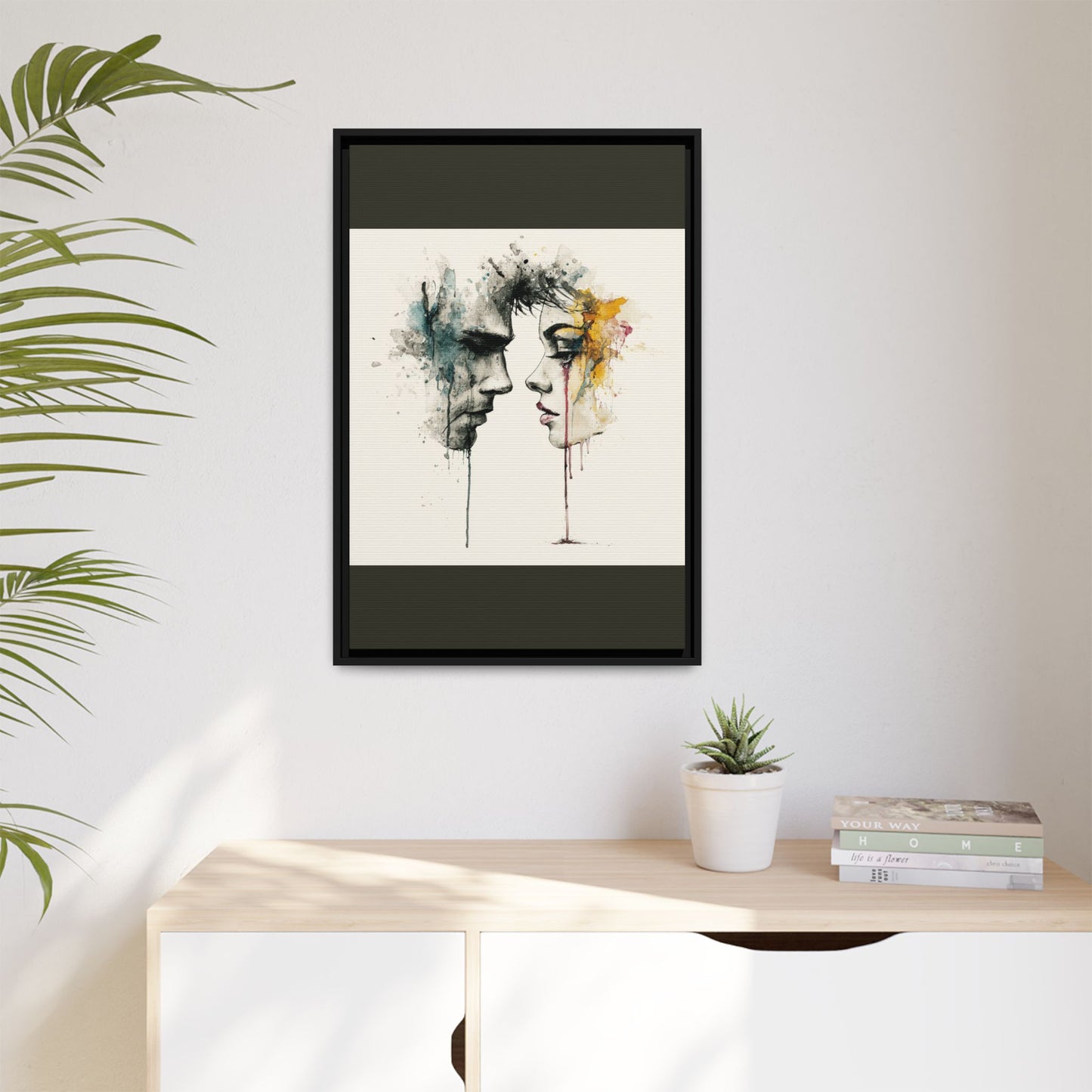 Framed Matte Canvas Art — Abstract Watercolor Faces Wall Print