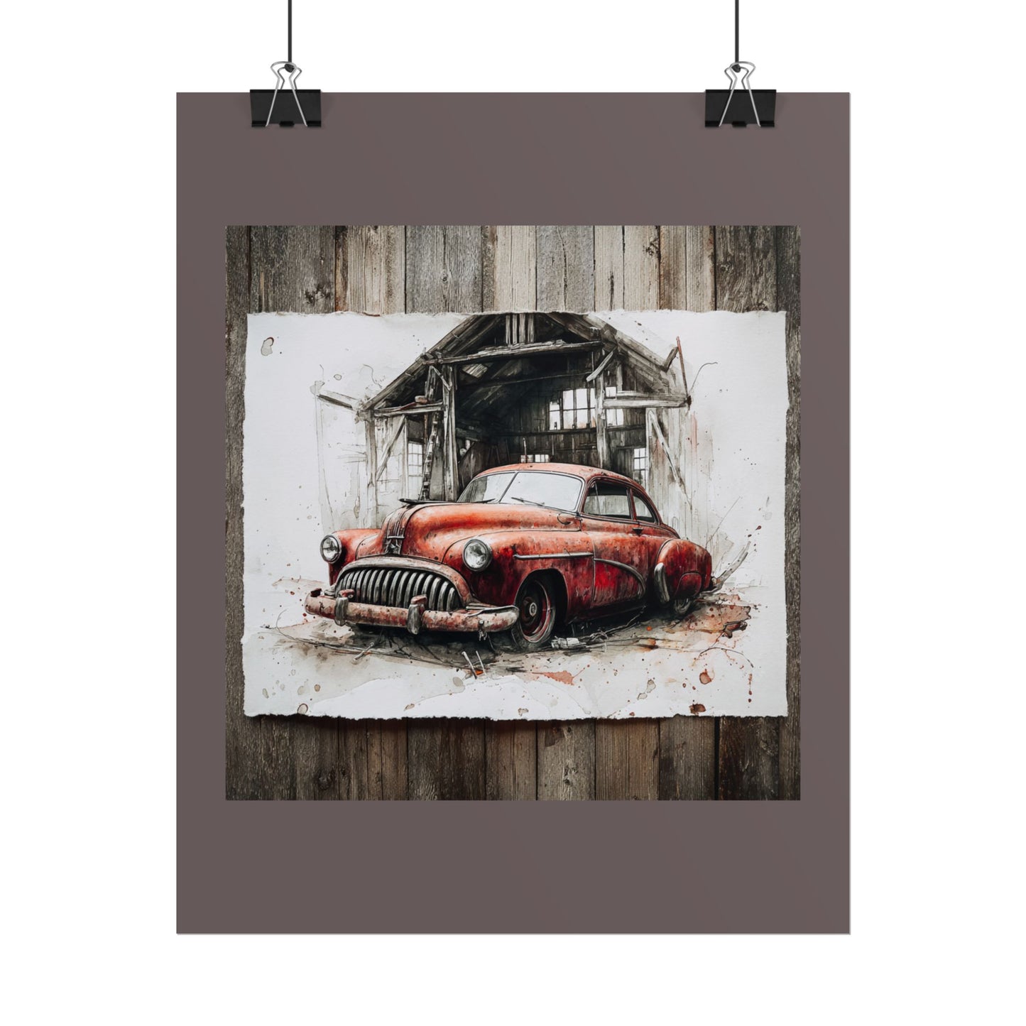 Vintage Red Car Poster — Retro Garage Rolled Art Print
