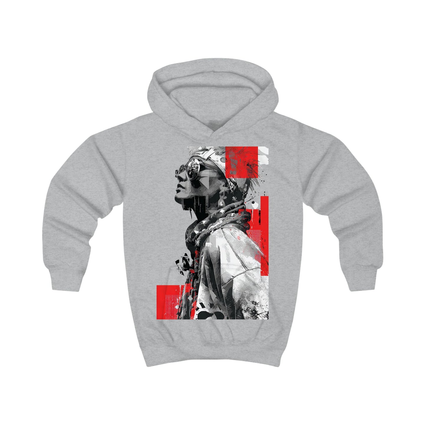 Youth Graphic Hoodie — Red Accent Urban Native Portrait