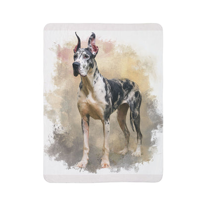 Great Dane Watercolor Fleece Sherpa Blanket — Cozy Dog Lover Throw