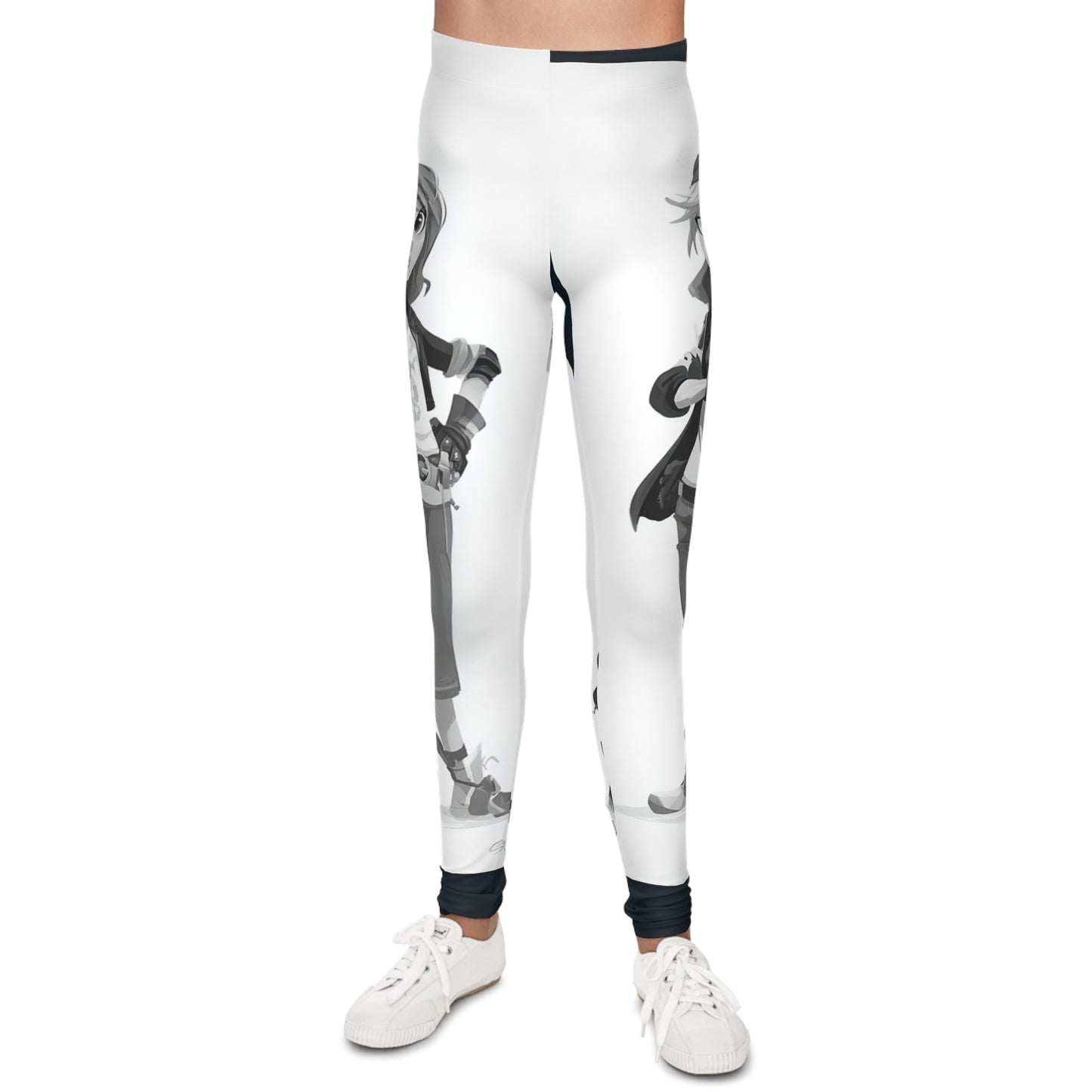 Girls Youth Character Print Leggings — Black & White Gamer Girls AOP