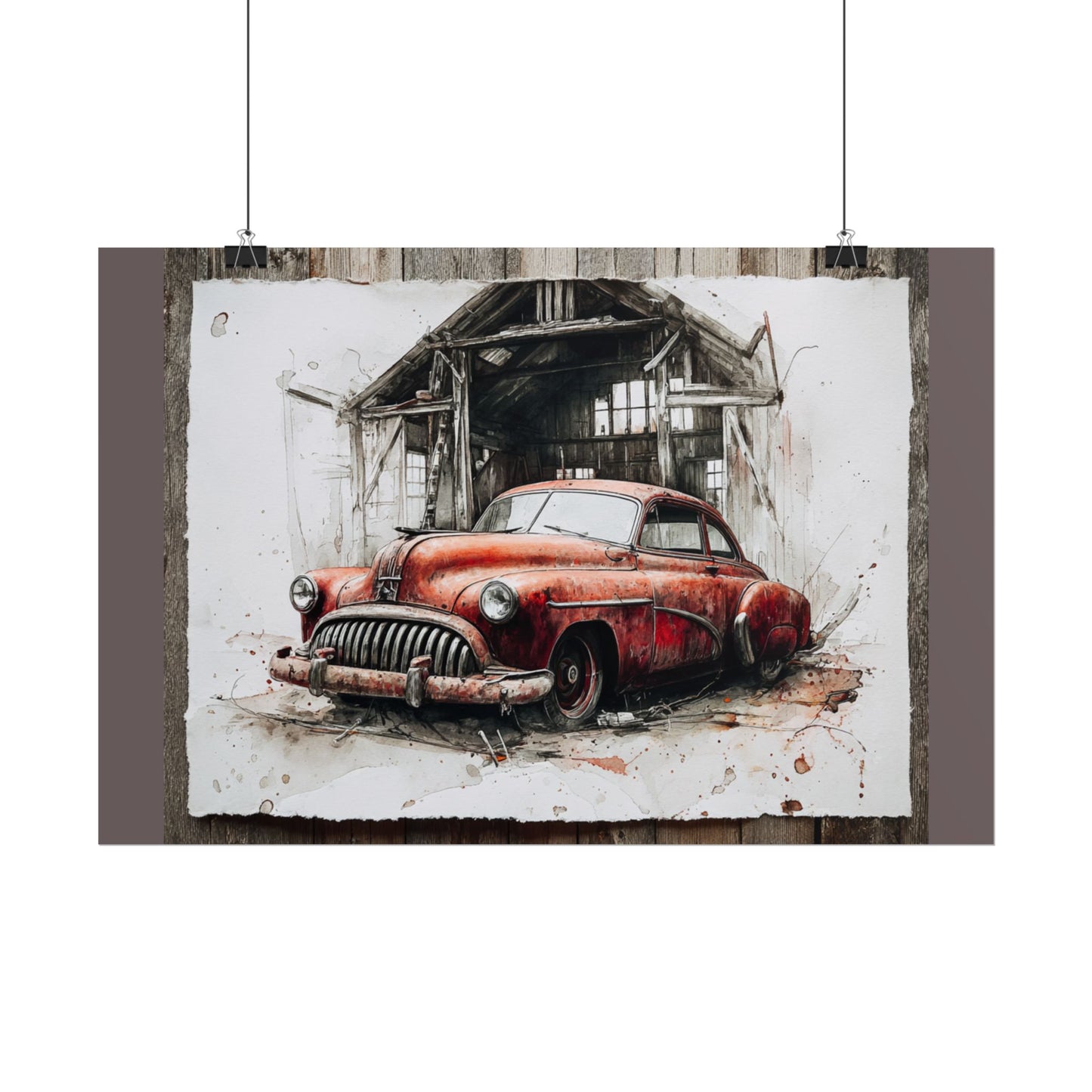 Vintage Red Car Poster — Retro Garage Rolled Art Print