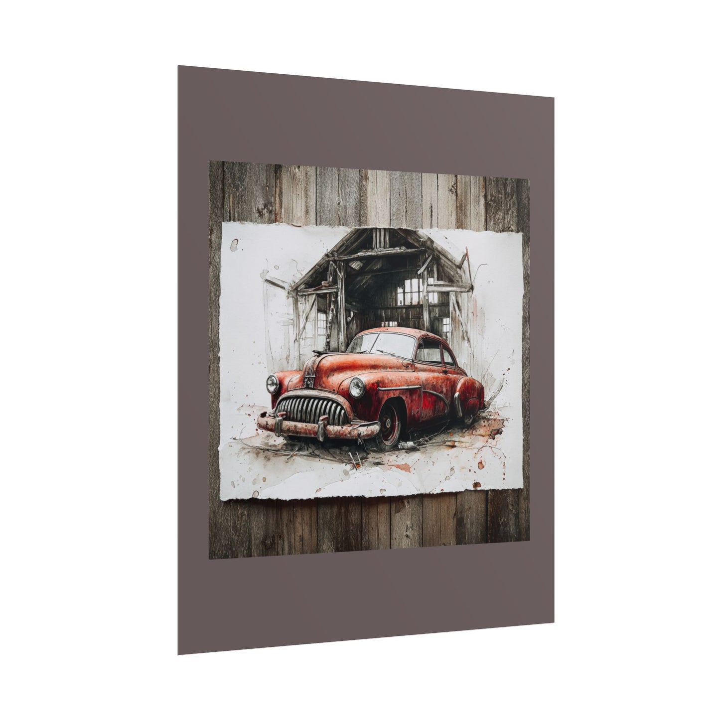 Vintage Red Car Poster — Retro Garage Rolled Art Print