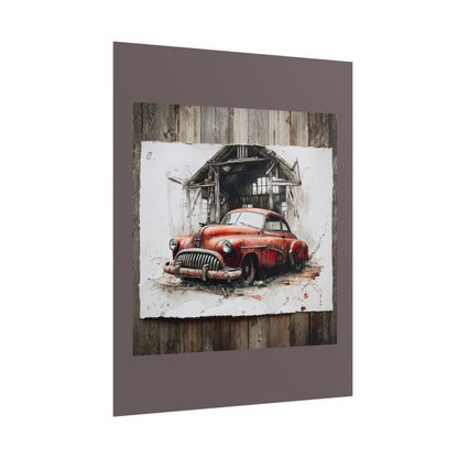 Vintage Red Car Poster — Retro Garage Rolled Art Print