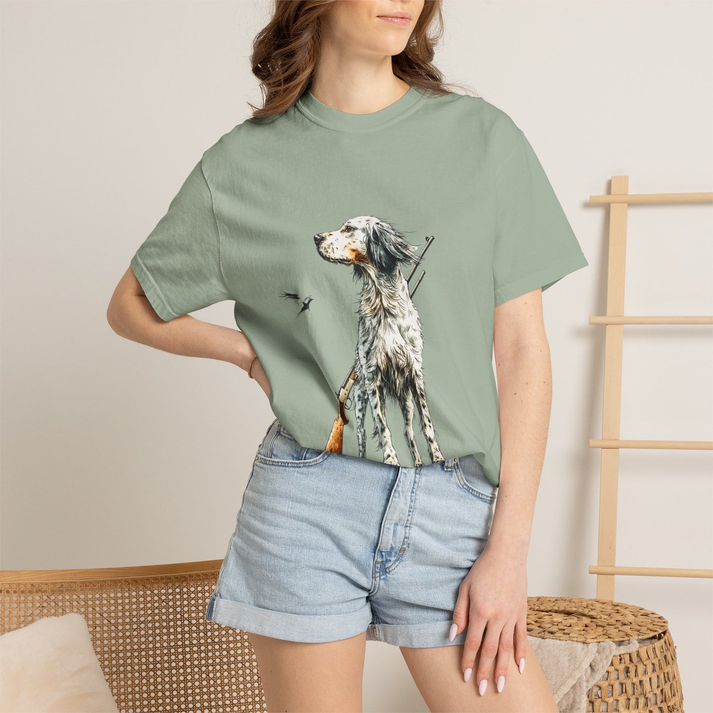 Hunting Dog Graphic T-Shirt — Watercolor Pointer with Shotgun Design