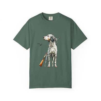 Hunting Dog Graphic T-Shirt — Watercolor Pointer with Shotgun Design