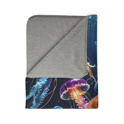 Jellyfish Sherpa Blanket — Colorful Ocean Sea Life Fleece Throw