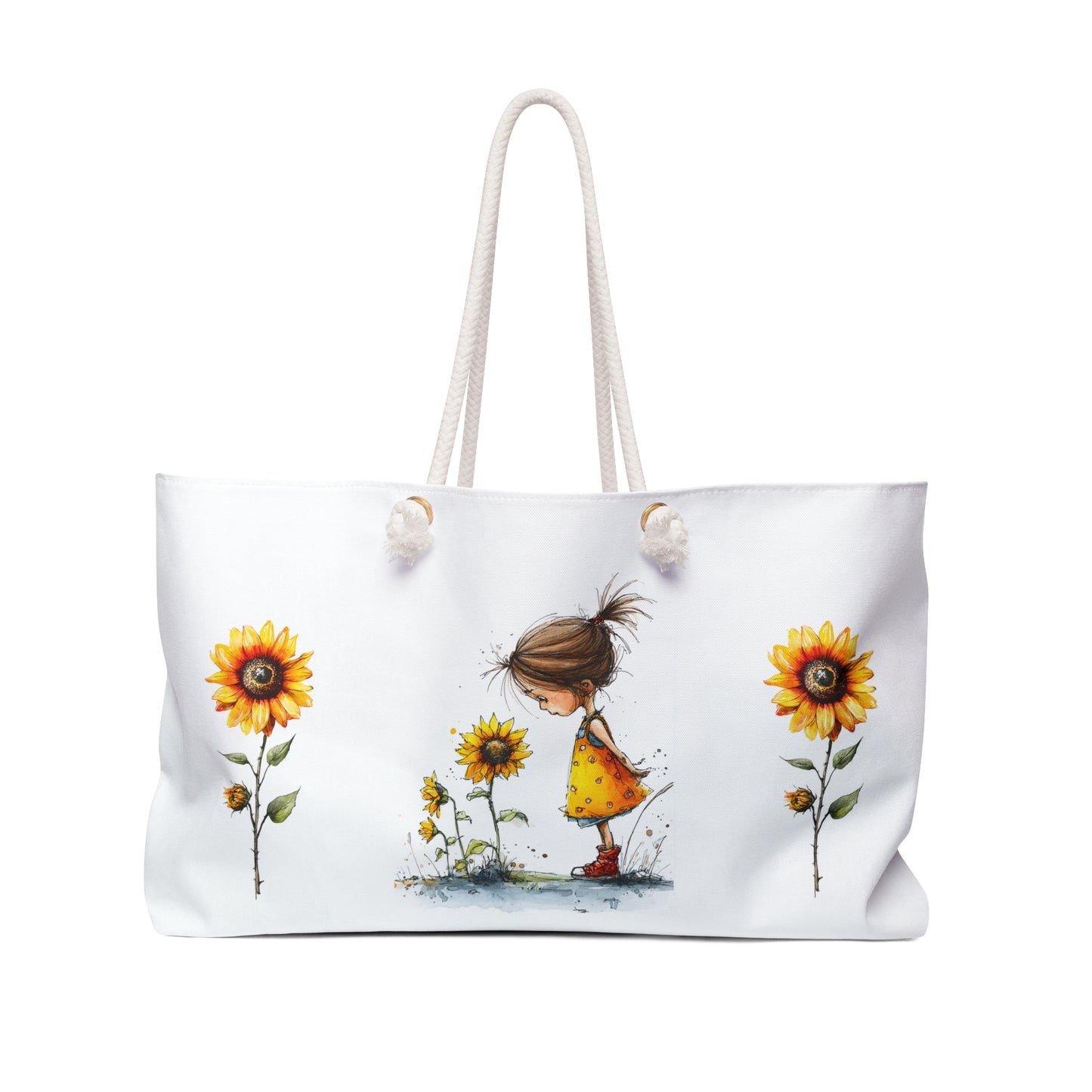 Sunflower Girl Weekender Bag — Cute Watercolor Travel Tote