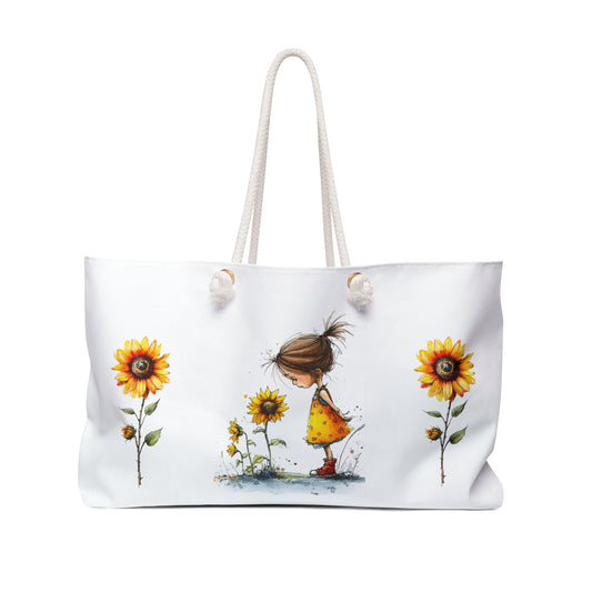 Sunflower Girl Weekender Bag — Cute Watercolor Travel Tote