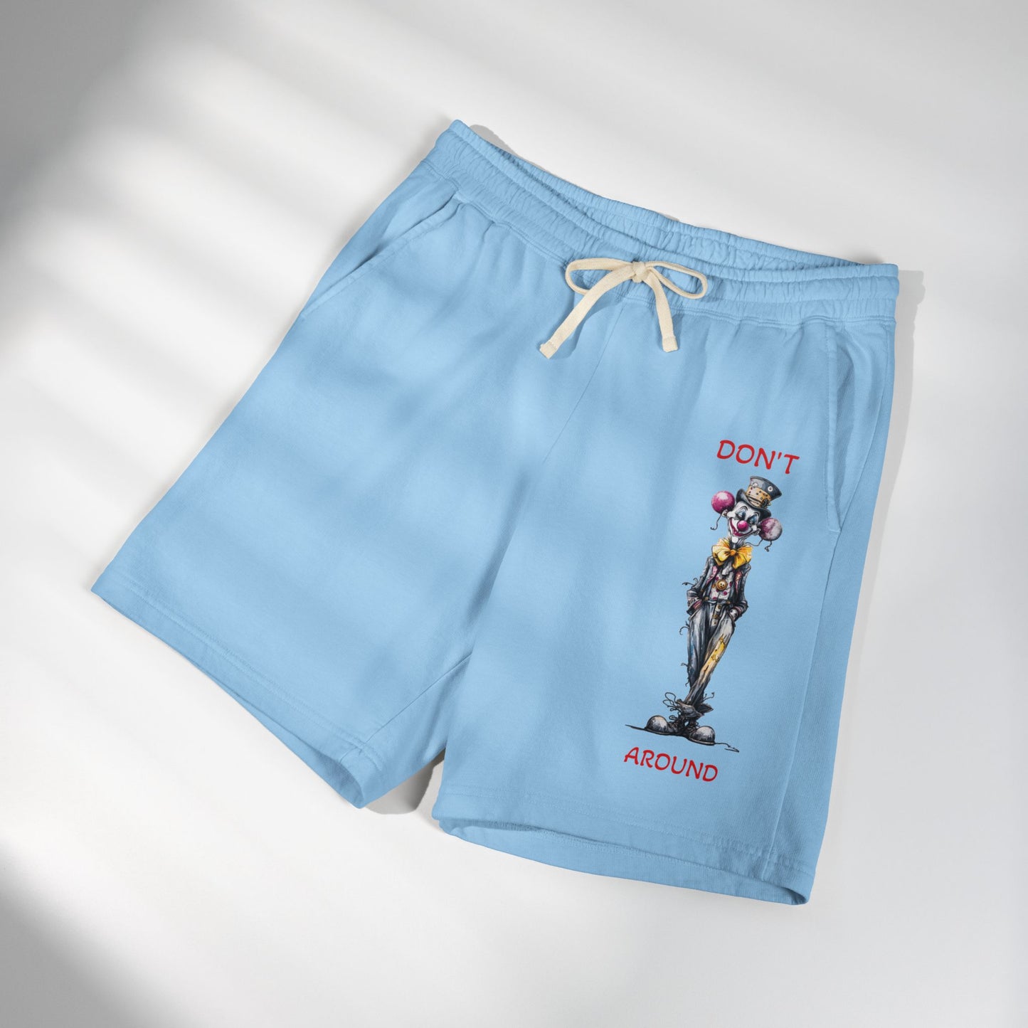 Don't Around Sweat Shorts — Graphic Clown Illustration Fleece Shorts