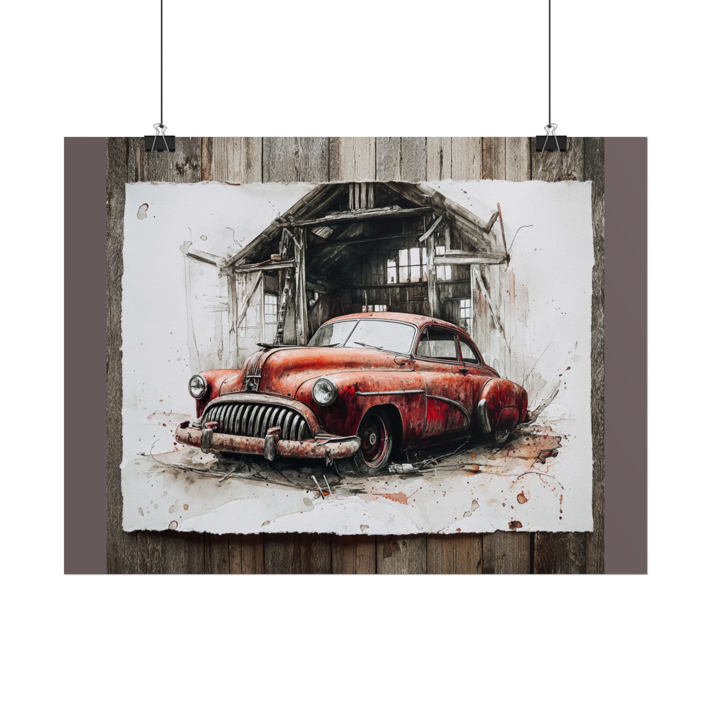 Vintage Red Car Poster — Retro Garage Rolled Art Print