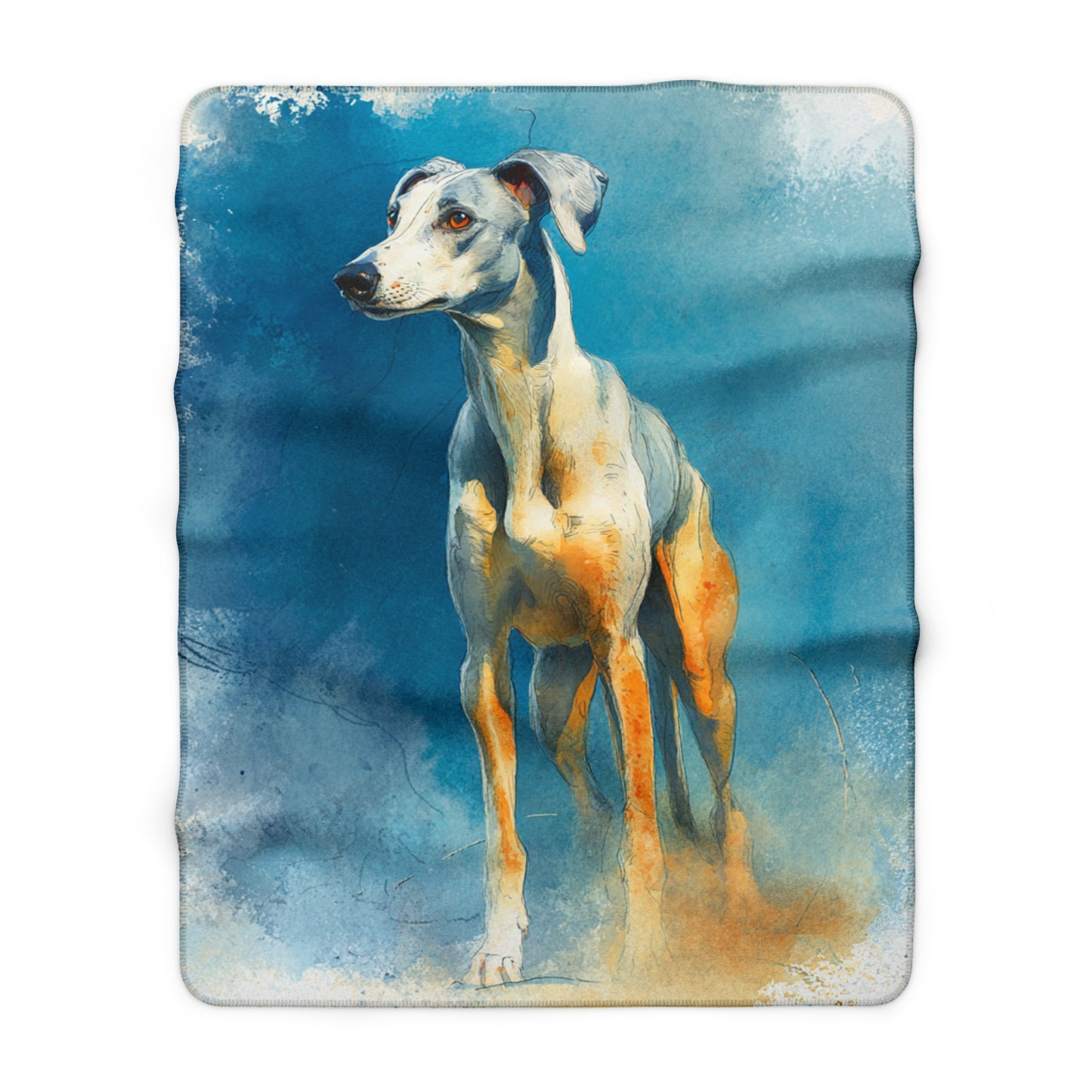 The Azawakh sighthound dog breed on a Sherpa Blanket — Blue Watercolor Greyhound Throw