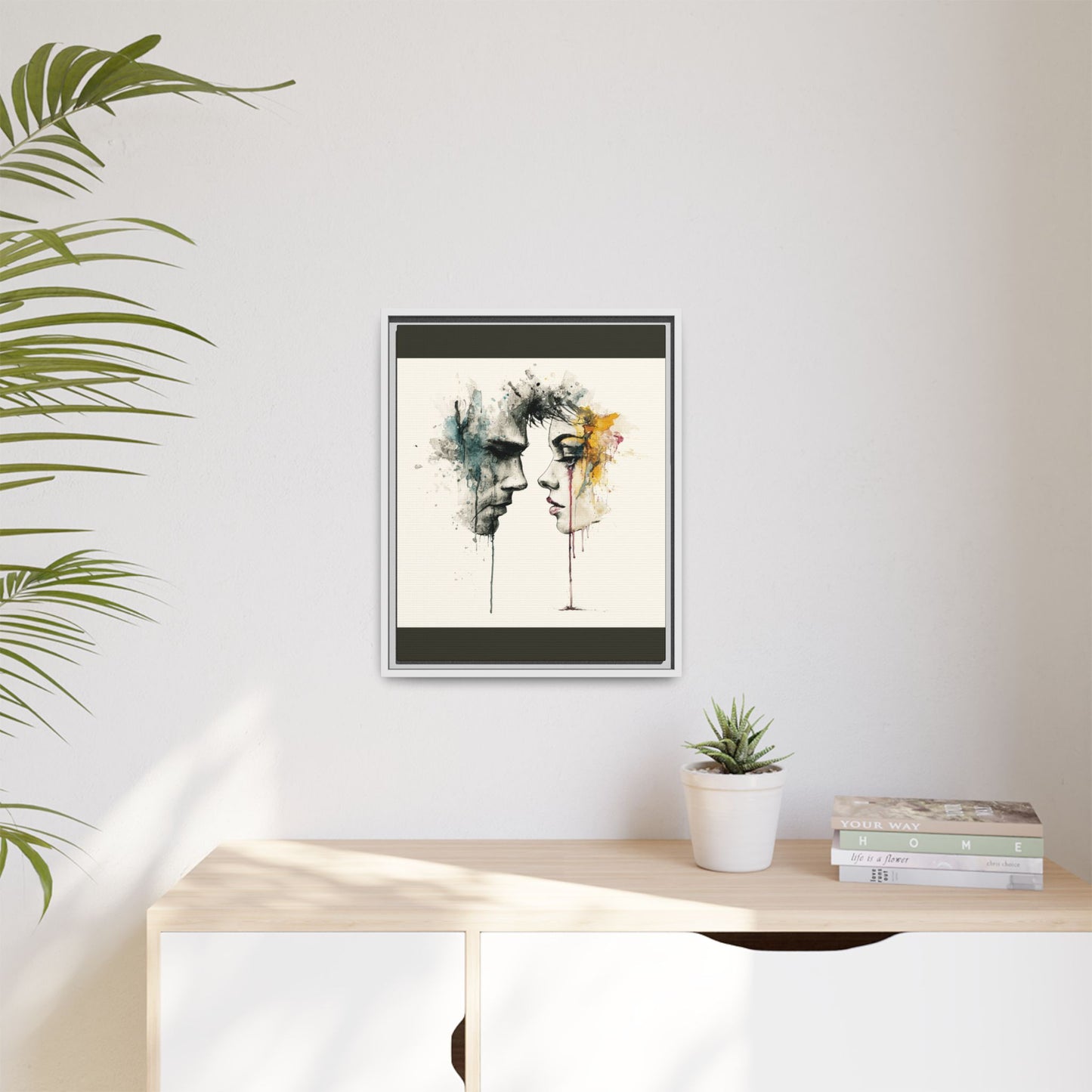 Framed Matte Canvas Art — Abstract Watercolor Faces Wall Print