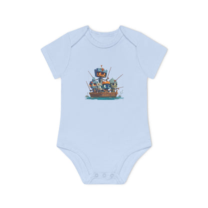 Baby Bodysuit — Cute Robot Pirate Ship Organic Infant Onesie
