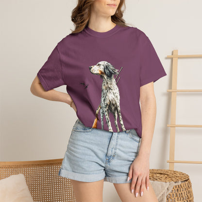 Hunting Dog Graphic T-Shirt — Watercolor Pointer with Shotgun Design