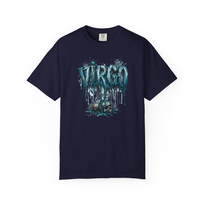 Virgo Graphic T-Shirt — Grunge Zodiac Tee with 'Virgo' Dripping Design