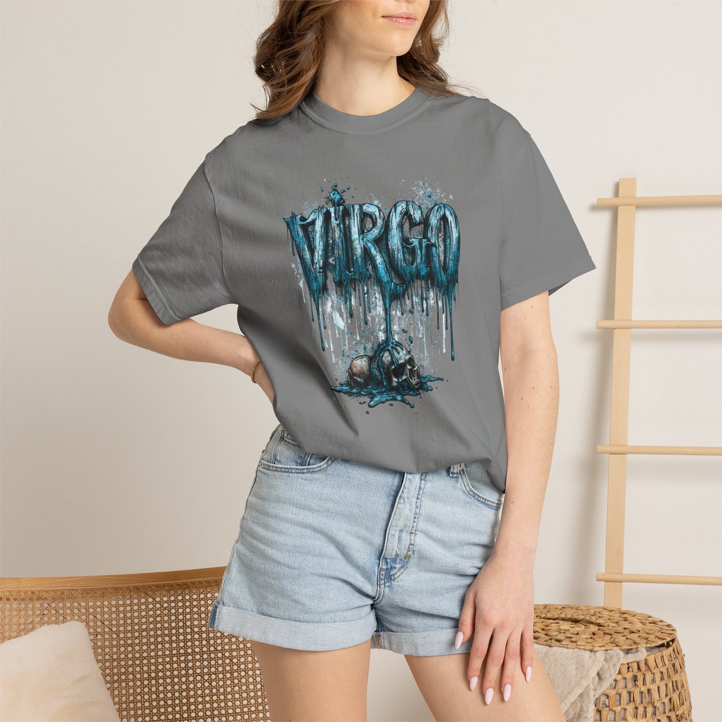 Virgo Graphic T-Shirt — Grunge Zodiac Tee with 'Virgo' Dripping Design