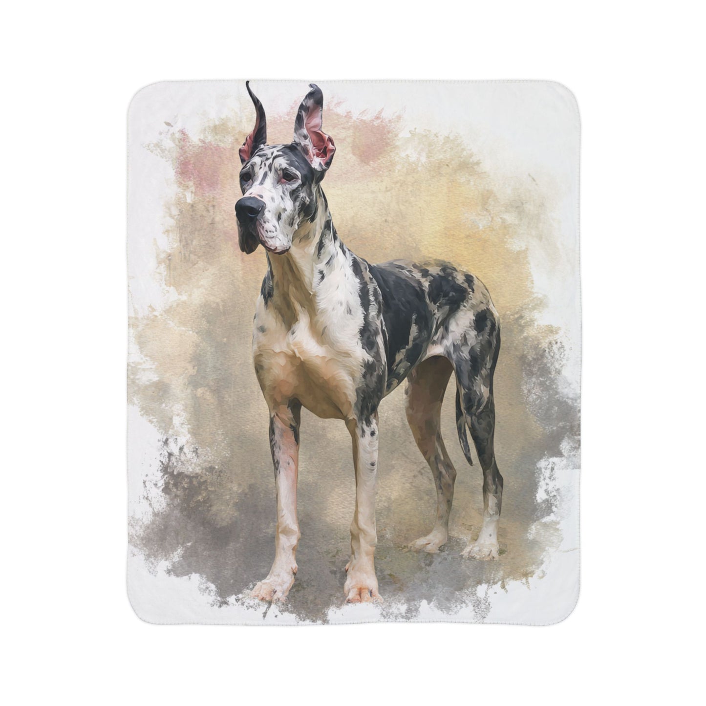 Great Dane Watercolor Fleece Sherpa Blanket — Cozy Dog Lover Throw
