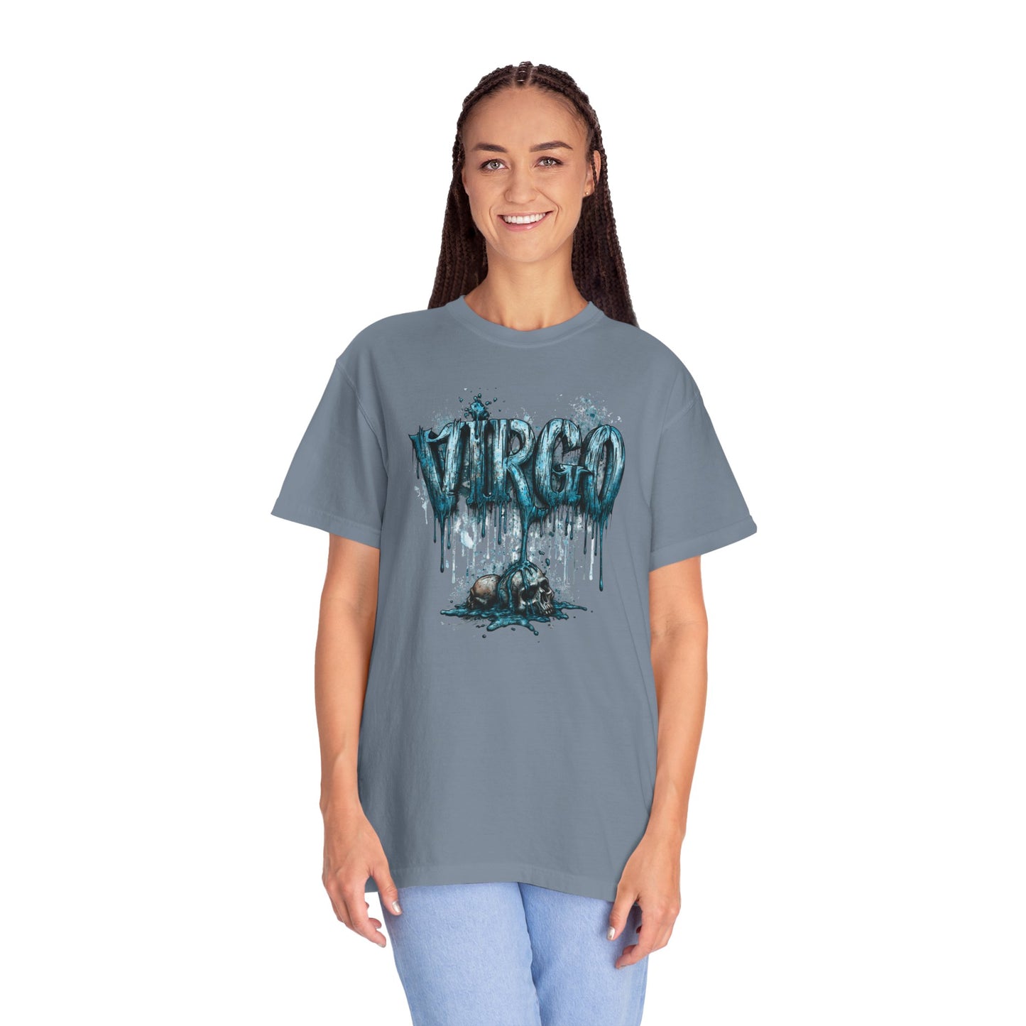 Virgo Graphic T-Shirt — Grunge Zodiac Tee with 'Virgo' Dripping Design