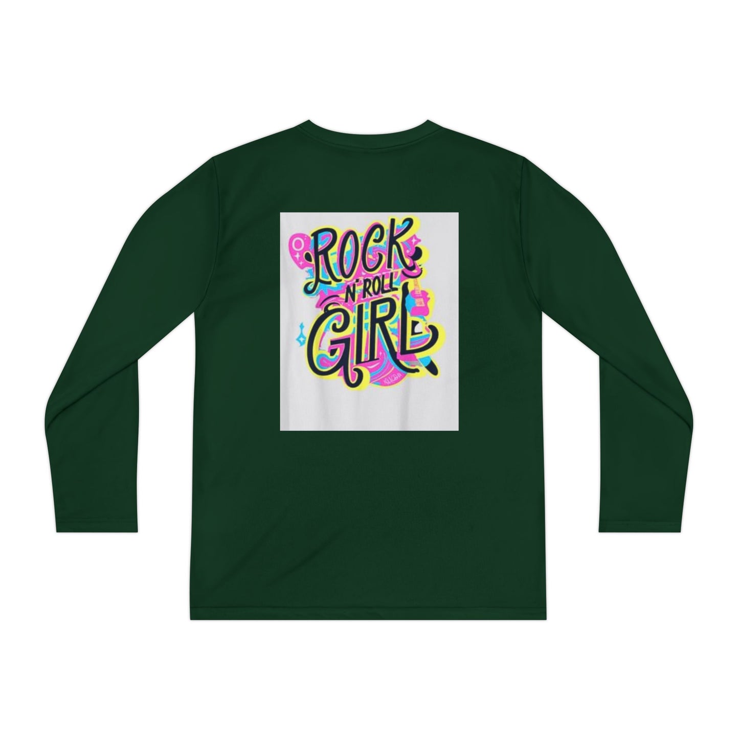 Girls Youth Long Sleeve Tee — "Rock and Roll Girl" Colorful Retro Graphic