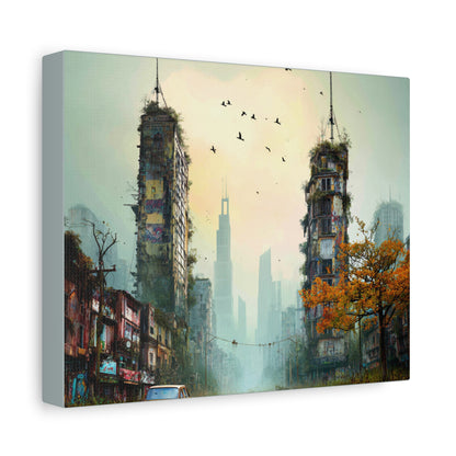 Urban Ruins Canvas Print — Post-Apocalyptic Cityscape Matte Stretched Wall Art