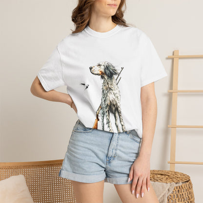 Hunting Dog Graphic T-Shirt — Watercolor Pointer with Shotgun Design