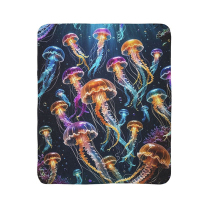 Jellyfish Sherpa Blanket — Colorful Ocean Sea Life Fleece Throw