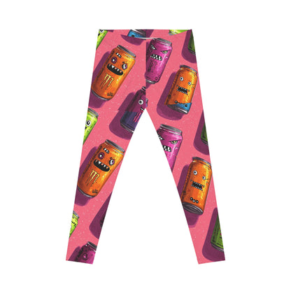 Cute Monster Soda Cans Leggings — Colorful Pink All-Over-Print Yoga Pants