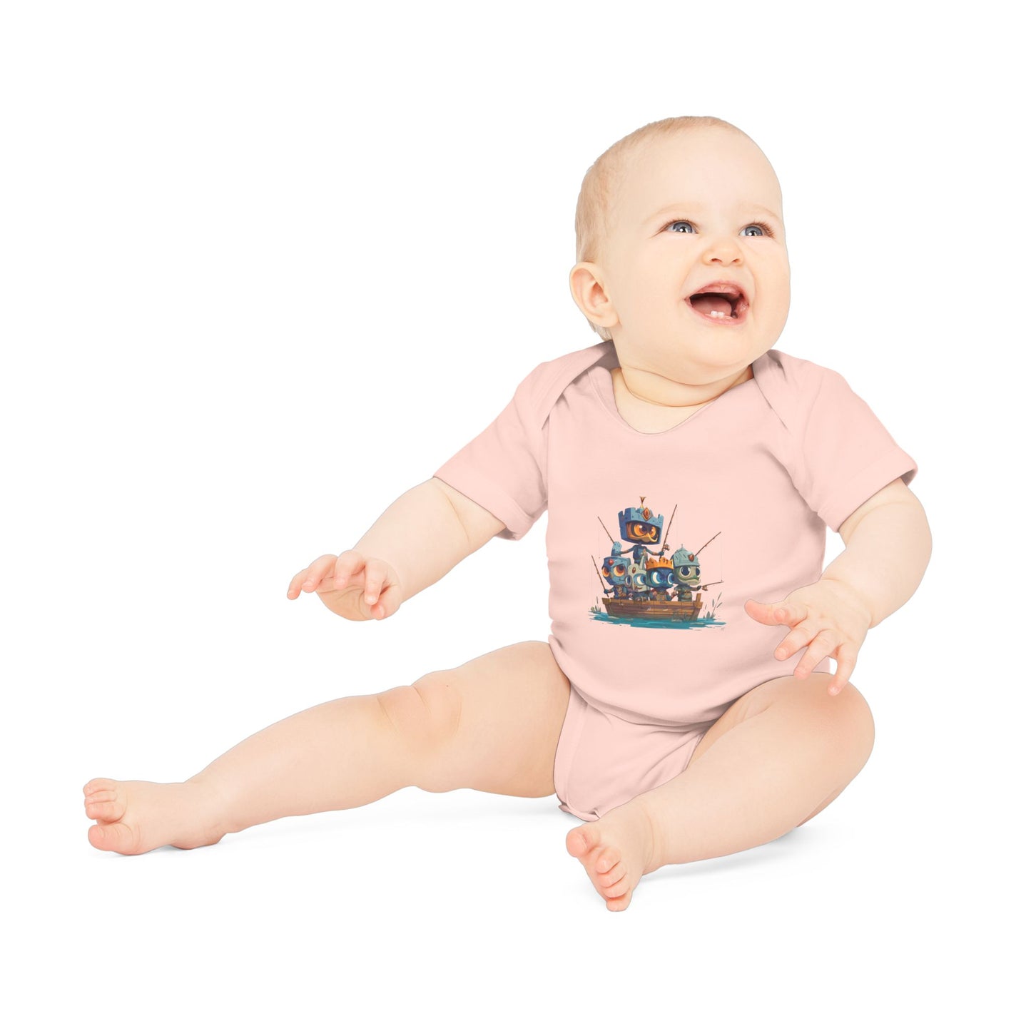 Baby Bodysuit — Cute Robot Pirate Ship Organic Infant Onesie