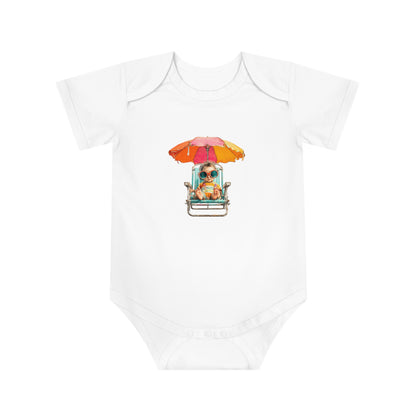 Baby Bodysuit — Cute Beach Baby in Chair with Umbrella Summer Bodysuit