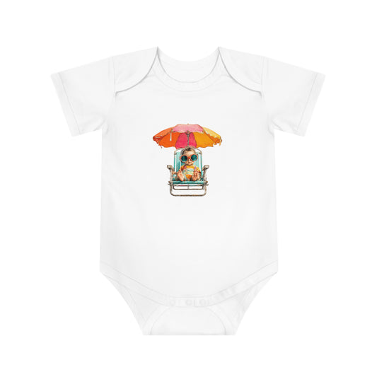 Baby Bodysuit — Cute Beach Baby in Chair with Umbrella Summer Bodysuit