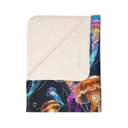 Jellyfish Sherpa Blanket — Colorful Ocean Sea Life Fleece Throw