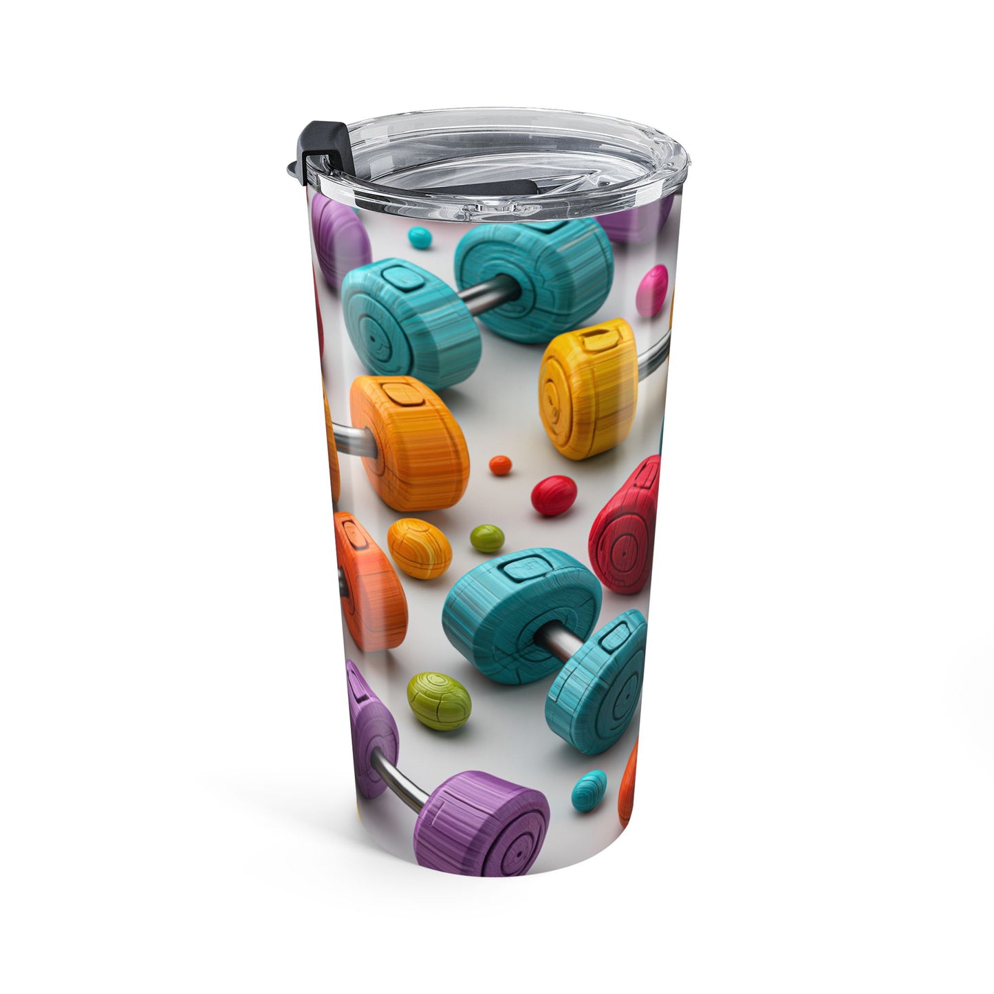 20oz Fitness Tumbler — Colorful Dumbbell Workout Water Bottle