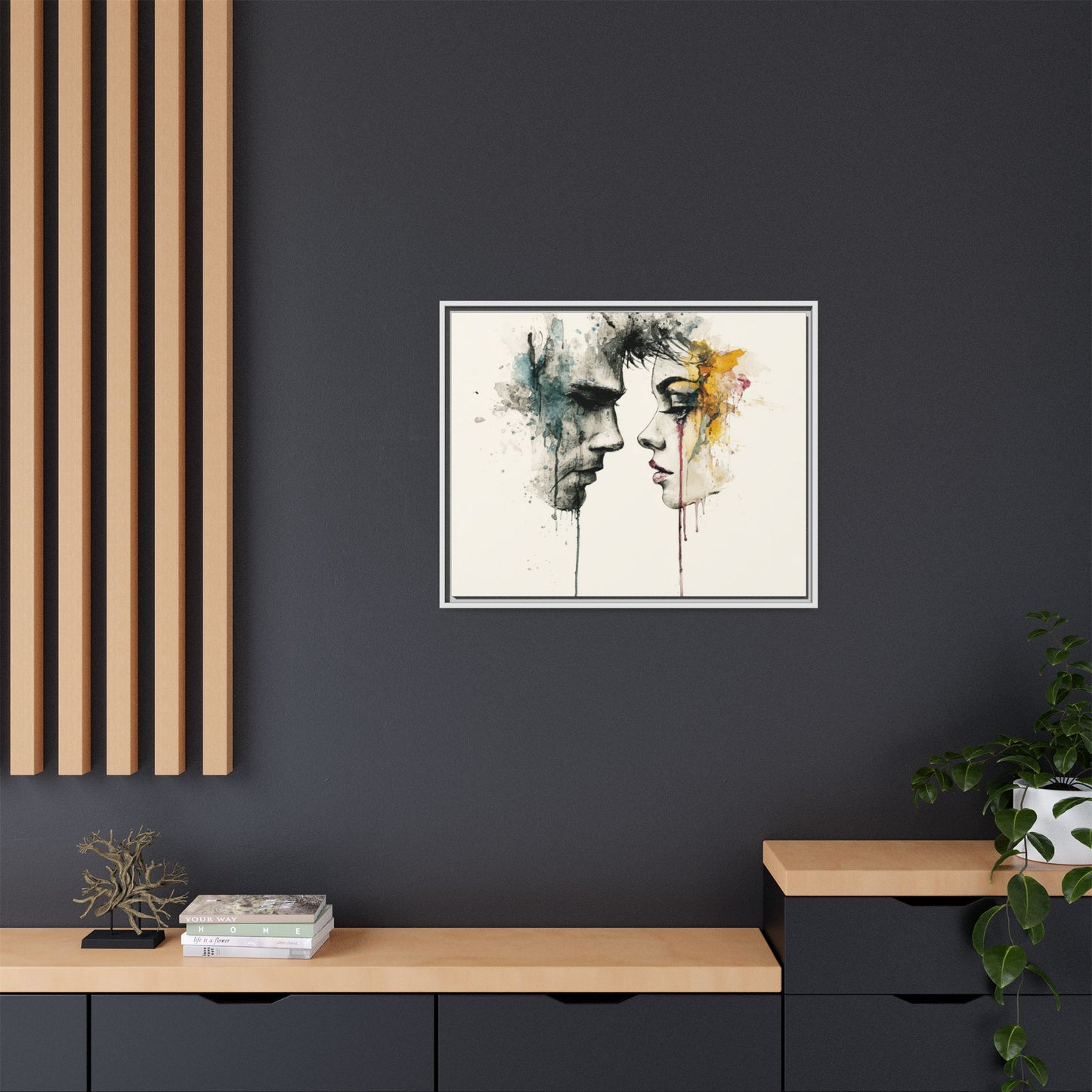 Framed Matte Canvas Art — Abstract Watercolor Faces Wall Print